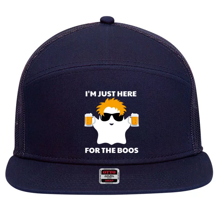 Halloween Costumes Im Just Here For The Boos Ghost Beer Gift 7 Panel Mesh Trucker Snapback Hat