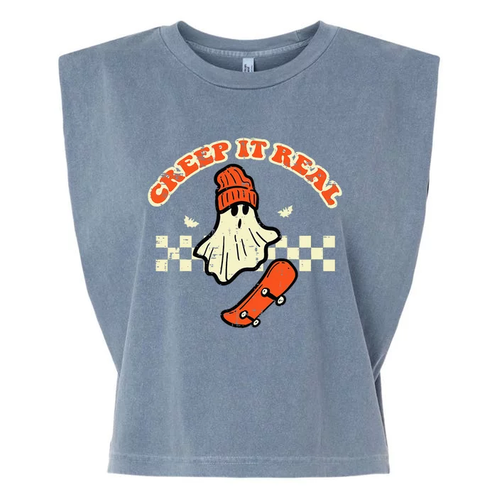 Halloween Creep It Real Ghost Skater Costume Garment-Dyed Women's Muscle Tee