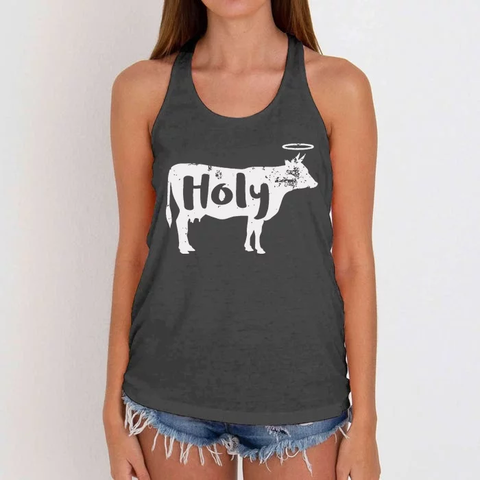 Holy Cow I'm Two Cute Vintage Farm Animal Women's Knotted Racerback Tank