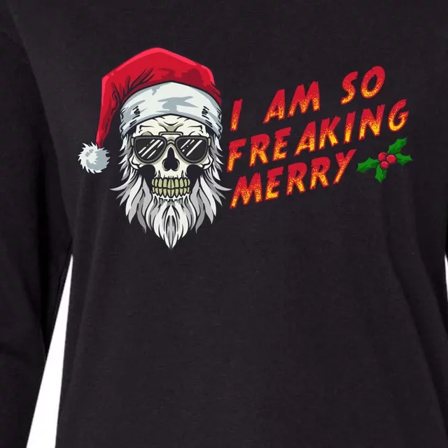 Halloween Christmas I Am So Freaking Merry Funny Skeleton Gift Womens Cotton Relaxed Long Sleeve T-Shirt