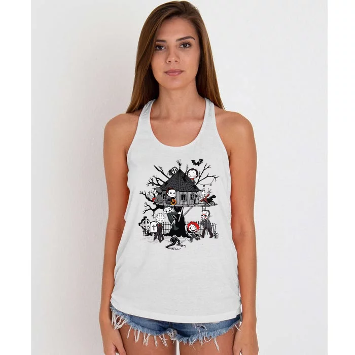 Horror Clubhouse In Park Halloween Costume Gift Women's Knotted Racerback Tank