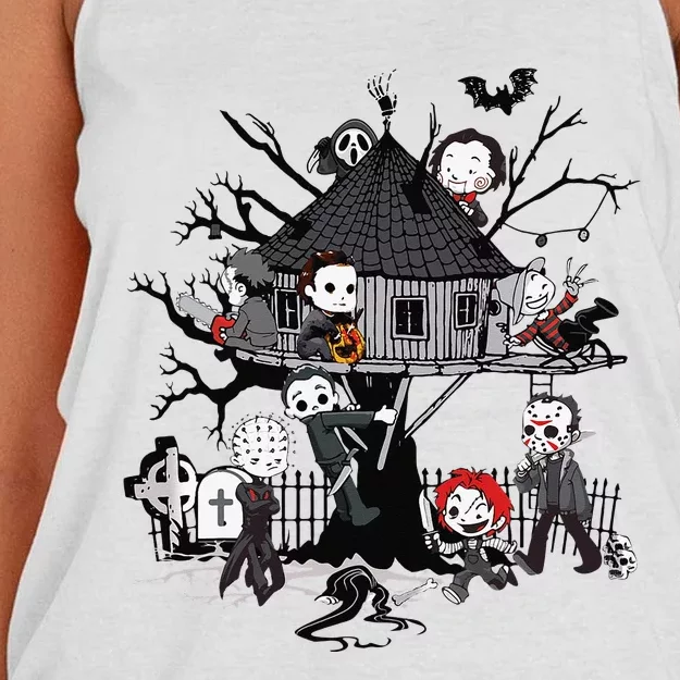 Horror Clubhouse In Park Halloween Costume Gift Women's Knotted Racerback Tank