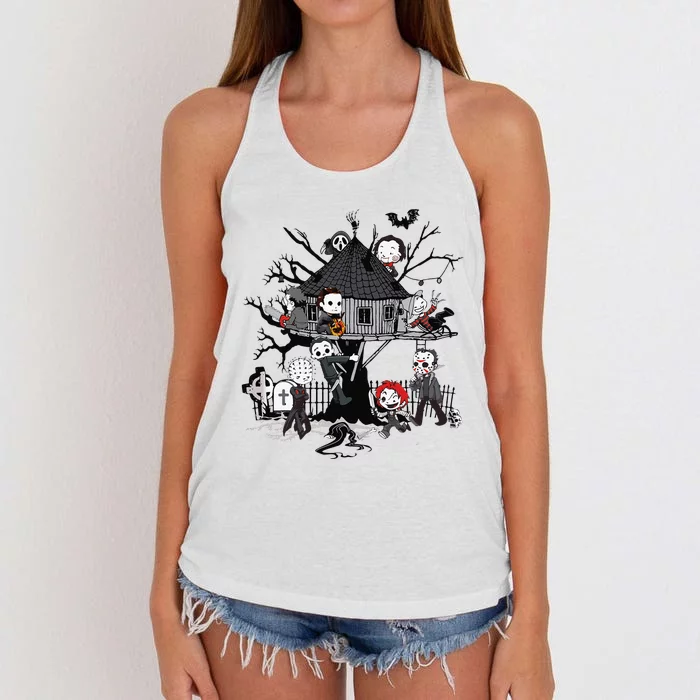 Horror Clubhouse In Park Halloween Costume Gift Women's Knotted Racerback Tank