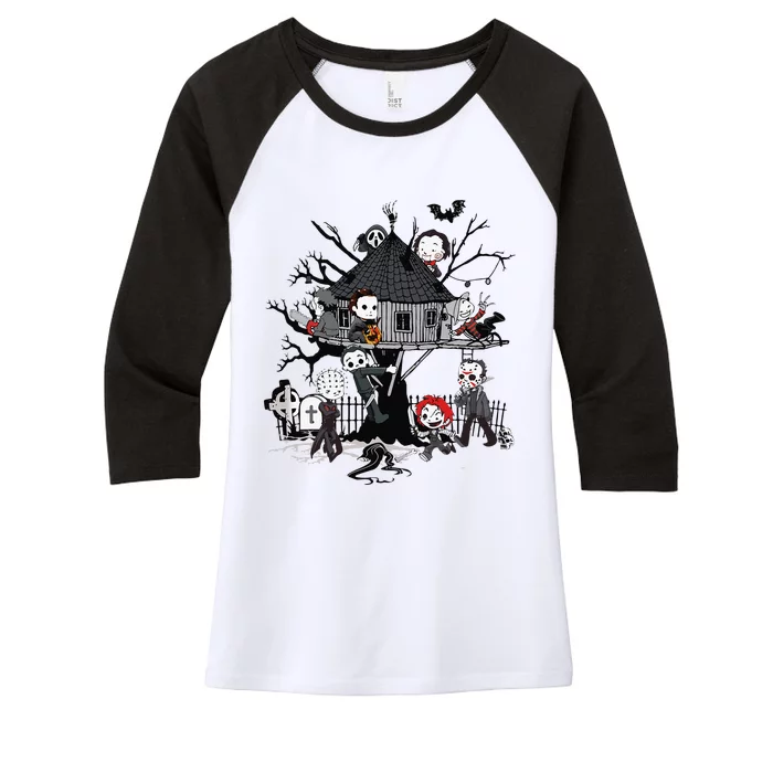 Horror Clubhouse In Park Halloween Costume Gift Women's Tri-Blend 3/4-Sleeve Raglan Shirt