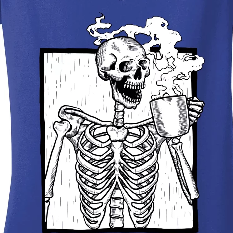 Halloween Coffee Ing Skeleton Skull Cool Gift Women's V-Neck T-Shirt