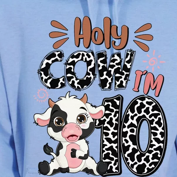 Holy Cow I'm 10 Birthday 10th Cow Farm Animals Bday Unisex Surf Hoodie