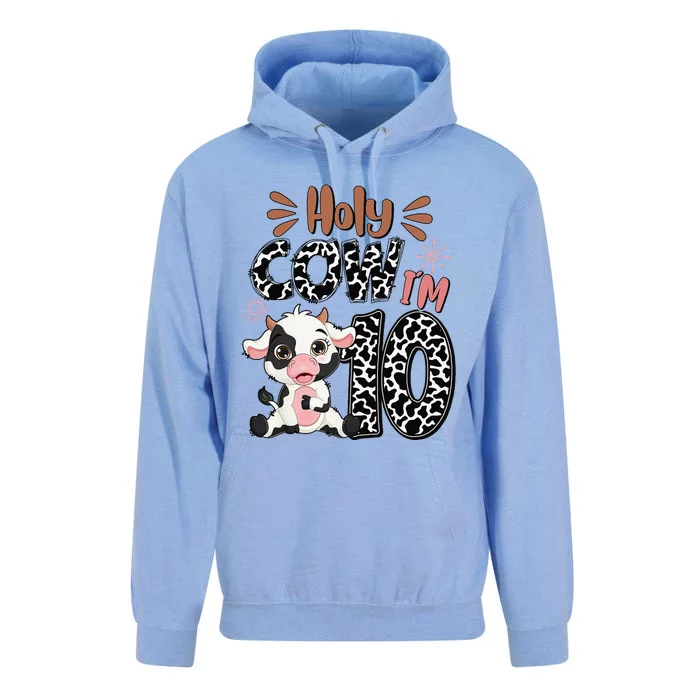 Holy Cow I'm 10 Birthday 10th Cow Farm Animals Bday Unisex Surf Hoodie