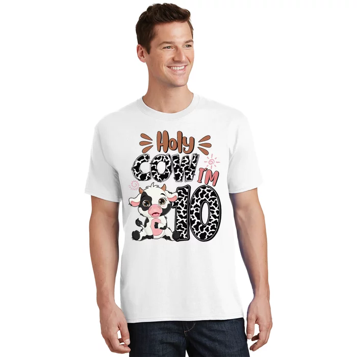 Holy Cow I'm 10 Birthday 10th Cow Farm Animals Bday T-Shirt