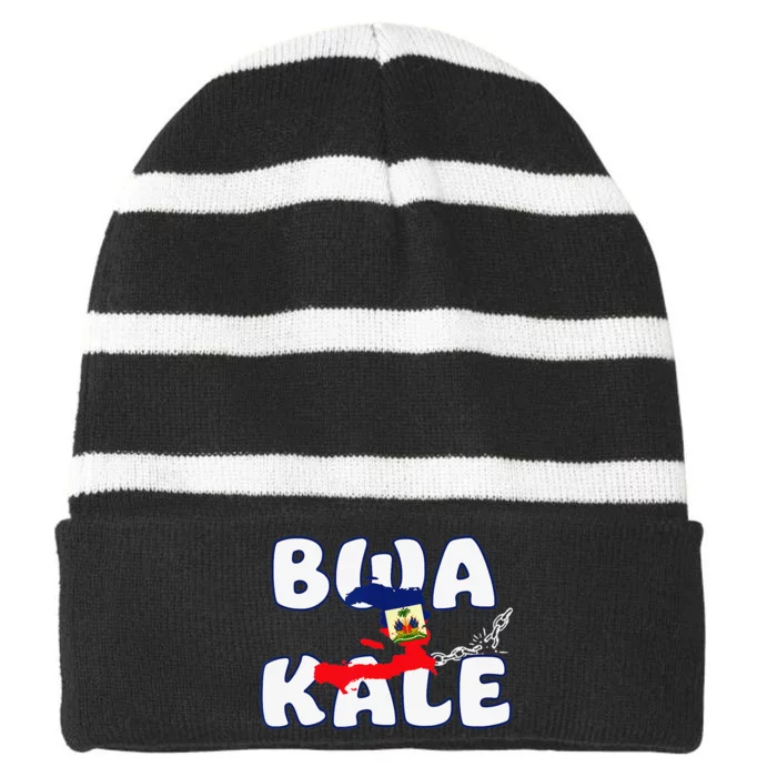 Haitian Creole Independence Patriotic Haiti 1804 Bwa Kale Striped Beanie with Solid Band