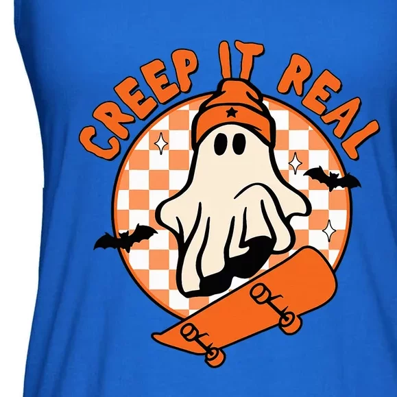 Halloween Creep It Real Ghost Boy Fall Season Ladies Essential Flowy Tank