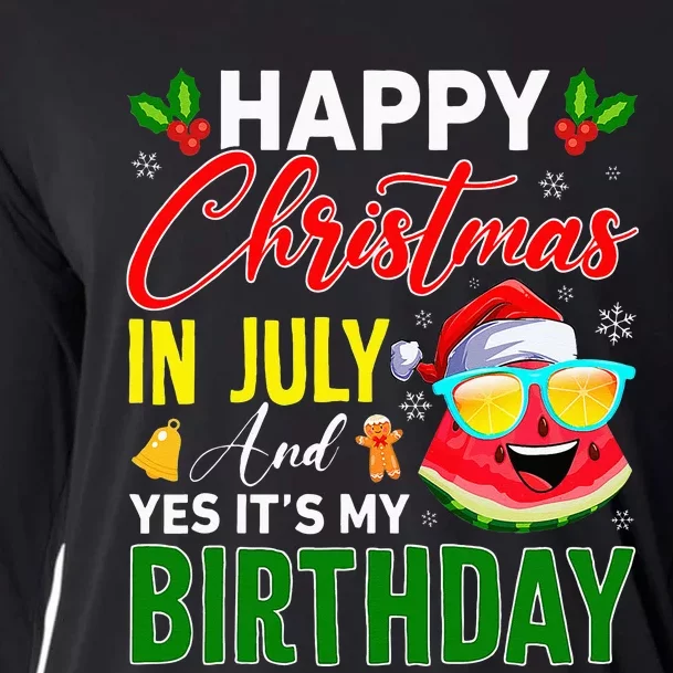 Happy Christmas In July & Yes Its My Birthday Watermelon Cooling Performance Long Sleeve Crew