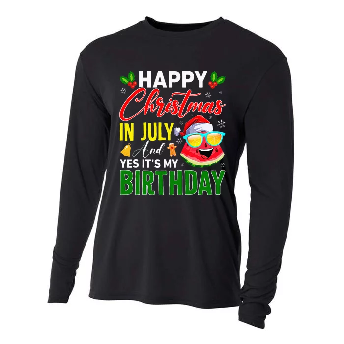 Happy Christmas In July & Yes Its My Birthday Watermelon Cooling Performance Long Sleeve Crew