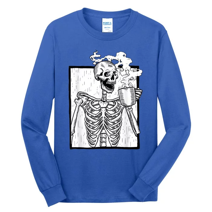 Halloween Coffee Ing Skeleton Skull Gift Tall Long Sleeve T-Shirt