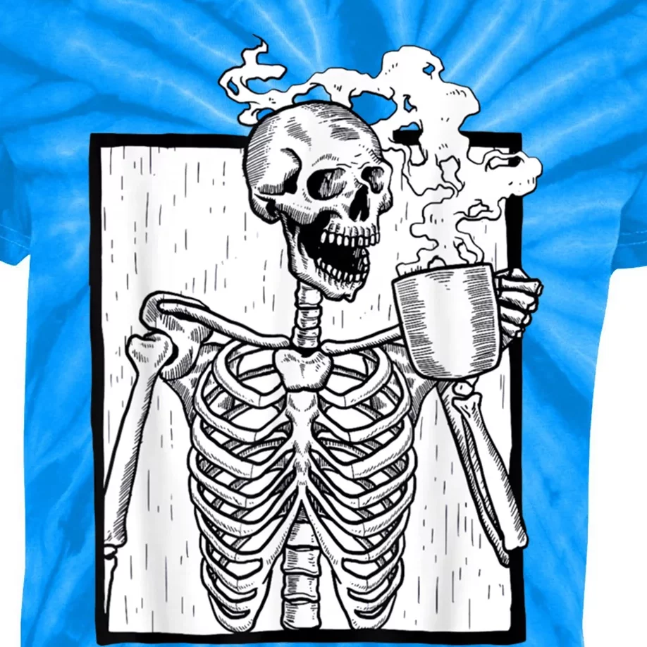 Halloween Coffee Ing Skeleton Skull Gift Kids Tie-Dye T-Shirt