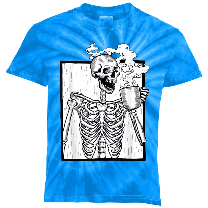 Halloween Coffee Ing Skeleton Skull Gift Kids Tie-Dye T-Shirt