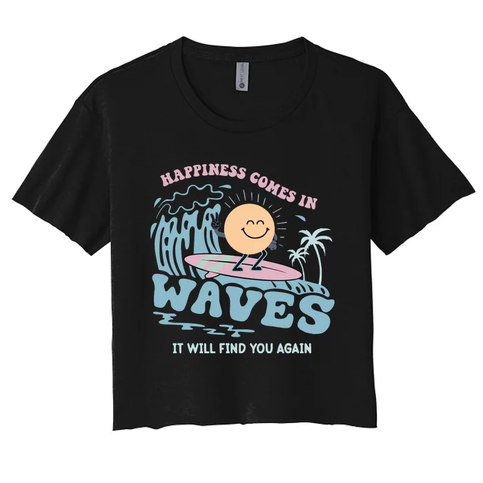 Happiness Comes In Waves Back Women's Crop Top Tee