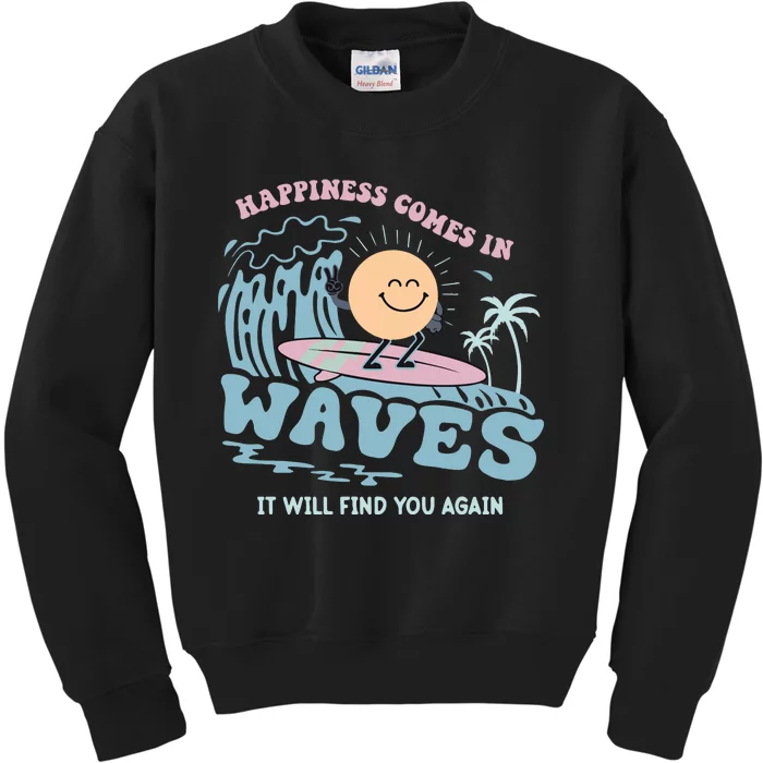 Happiness Comes In Waves Back Kids Sweatshirt