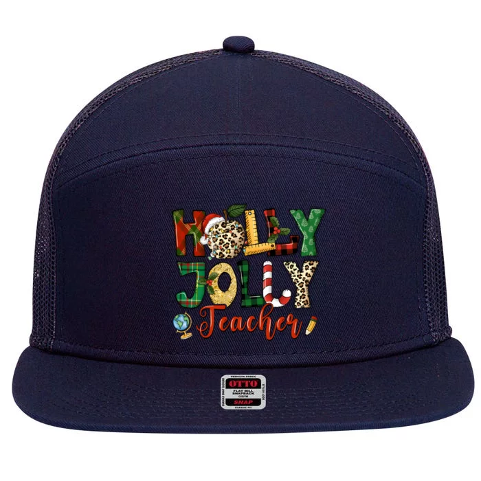 Holly Christmas Jolly Teacher Life Student 7 Panel Mesh Trucker Snapback Hat