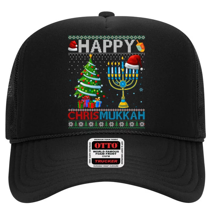 Happy Chrismukkah Jewish Christmas Hanukkah Chanukah High Crown Mesh Trucker Hat