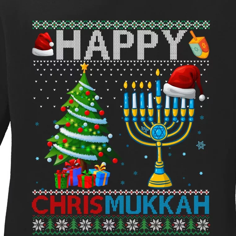 Happy Chrismukkah Jewish Christmas Hanukkah Chanukah Ladies Long Sleeve Shirt