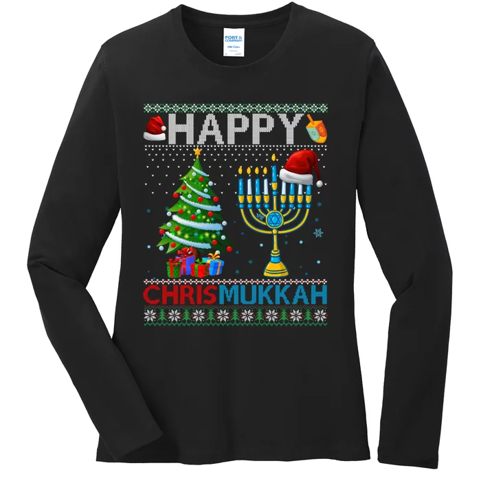 Happy Chrismukkah Jewish Christmas Hanukkah Chanukah Ladies Long Sleeve Shirt