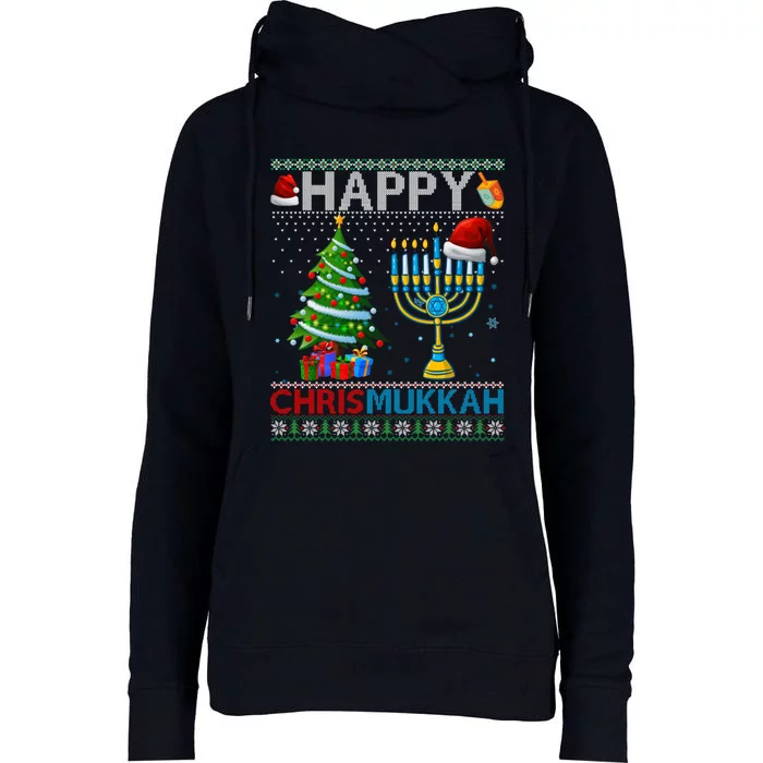 Happy Chrismukkah Jewish Christmas Hanukkah Chanukah Womens Funnel Neck Pullover Hood