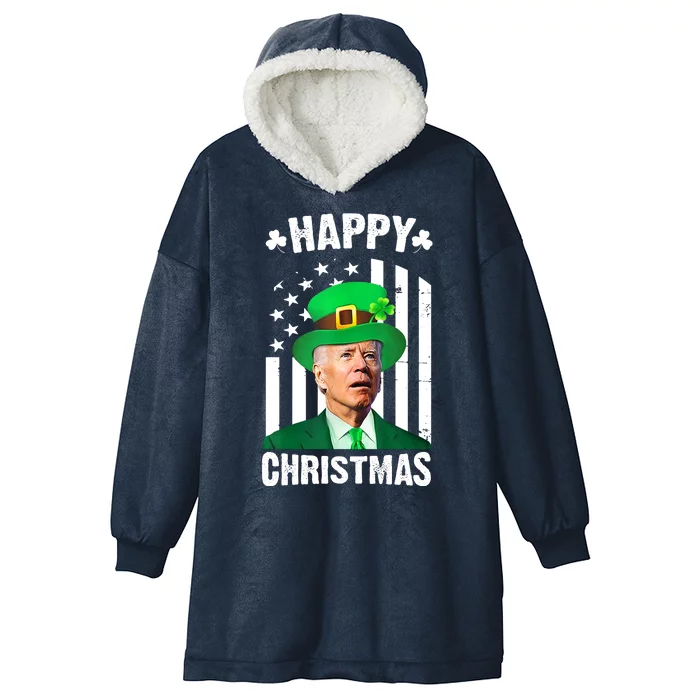 Happy Christmas Joe Biden Funny St Patrick's Day Hooded Wearable Blanket