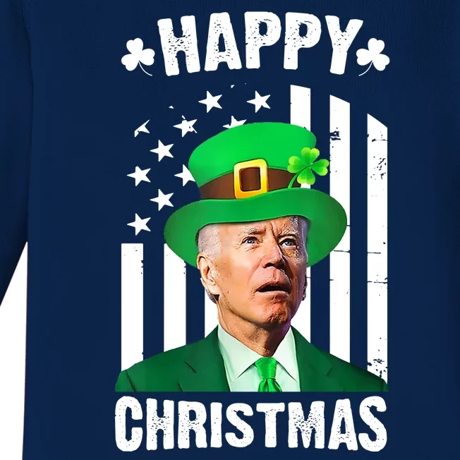 Happy Christmas Joe Biden Funny St Patrick's Day Baby Long Sleeve Bodysuit