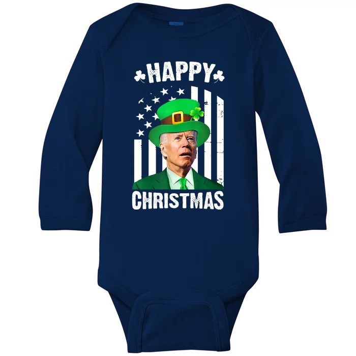 Happy Christmas Joe Biden Funny St Patrick's Day Baby Long Sleeve Bodysuit