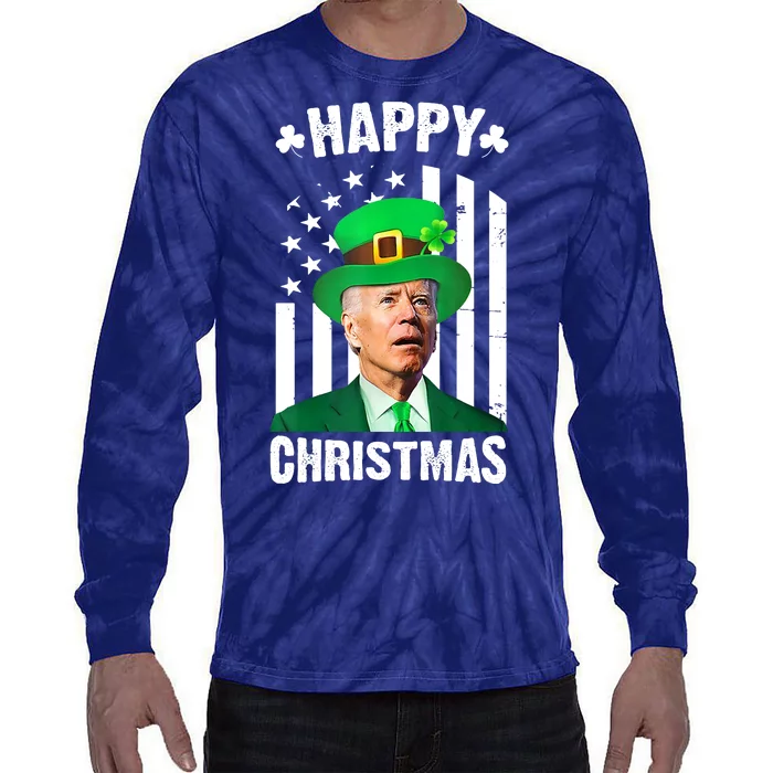 Happy Christmas Joe Biden Funny St Patrick's Day Tie-Dye Long Sleeve Shirt