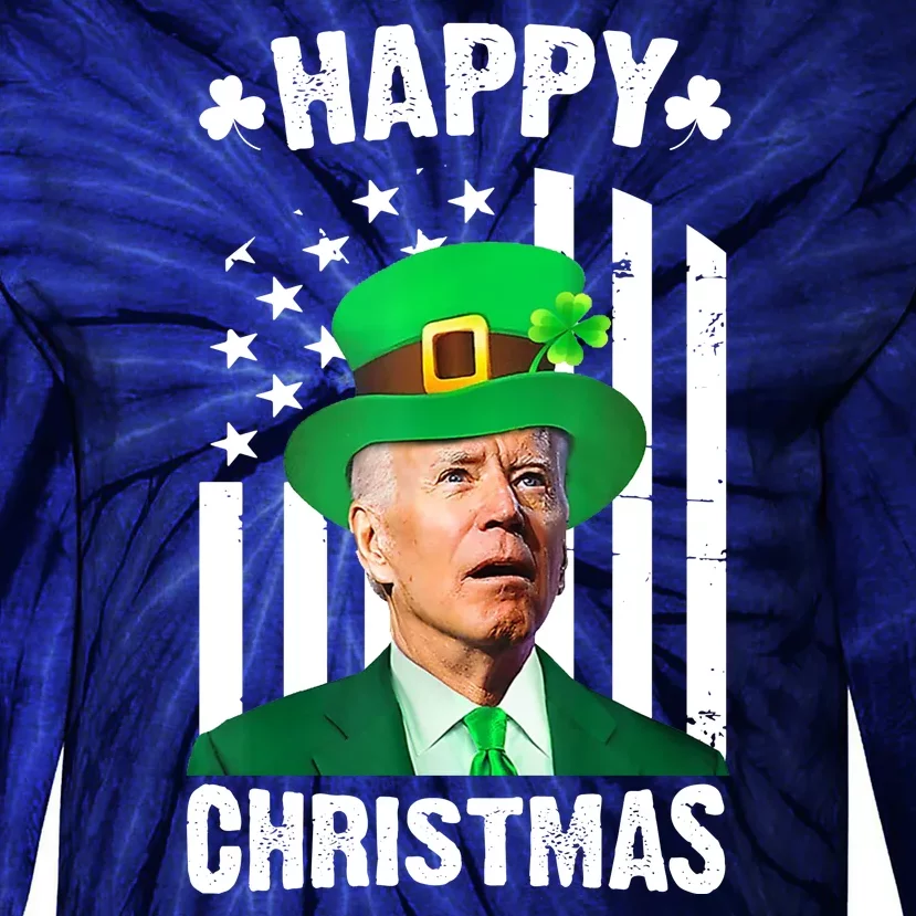 Happy Christmas Joe Biden Funny St Patrick's Day Tie-Dye Long Sleeve Shirt