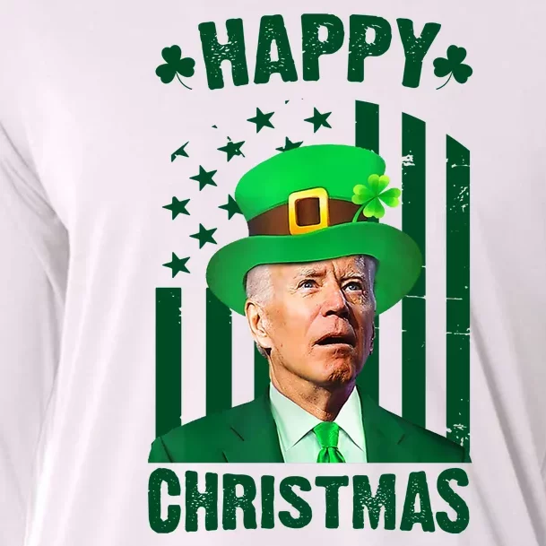 Happy Christmas Joe Biden Funny St Patrick's Day Cooling Performance Long Sleeve Crew