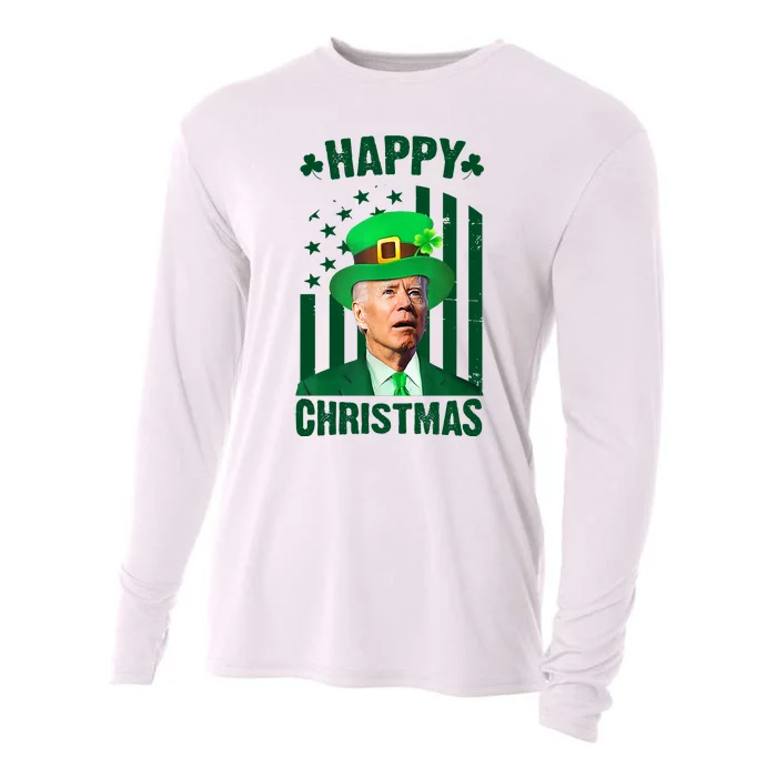 Happy Christmas Joe Biden Funny St Patrick's Day Cooling Performance Long Sleeve Crew