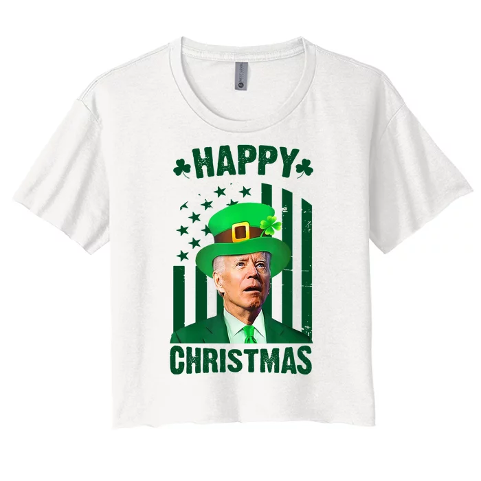 Happy Christmas Joe Biden Funny St Patrick's Day Women's Crop Top Tee