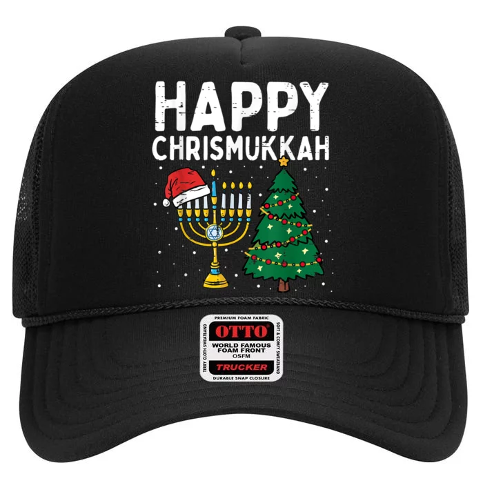 Happy Christmukkah Jewish Jew Christmas Hanukkah Chanukah High Crown Mesh Trucker Hat