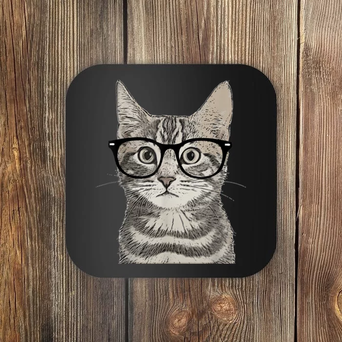 Hipster Cat Kitten Spectacles Eye Glasses Funny Cute Coaster