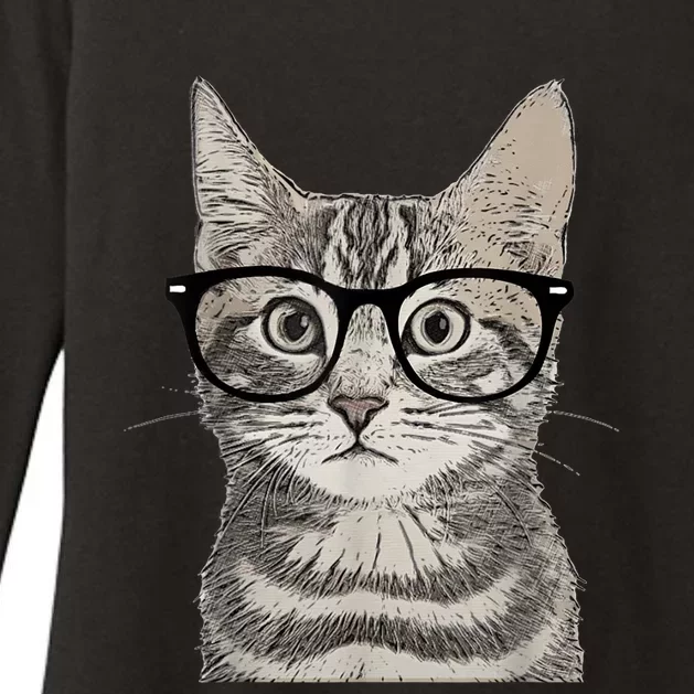 Hipster Cat Kitten Spectacles Eye Glasses Funny Cute Womens CVC Long Sleeve Shirt