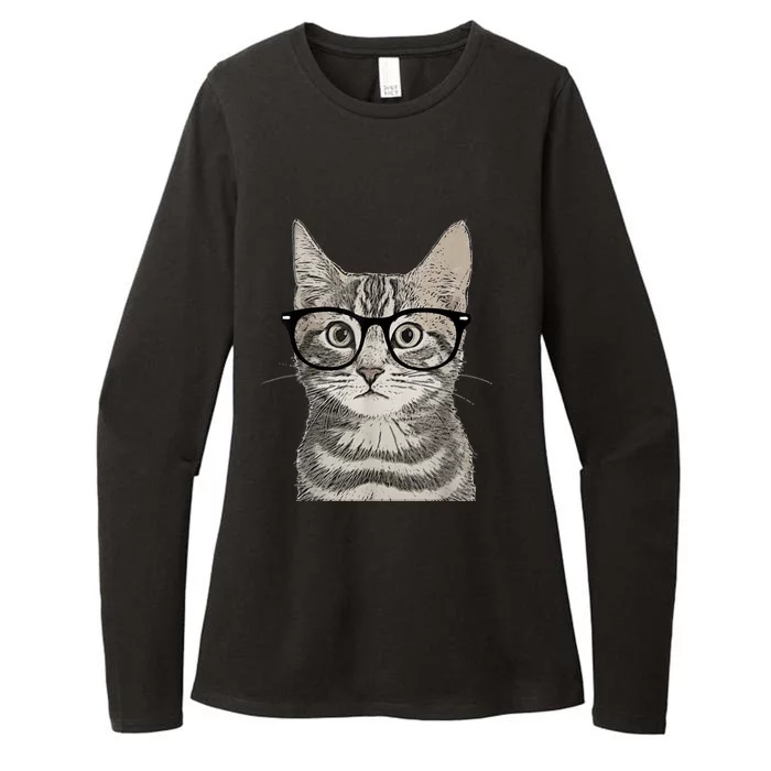 Hipster Cat Kitten Spectacles Eye Glasses Funny Cute Womens CVC Long Sleeve Shirt