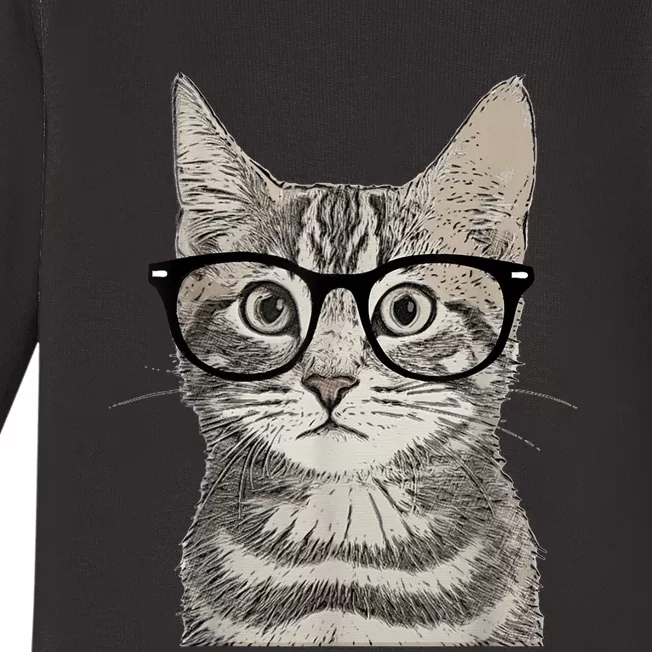 Hipster Cat Kitten Spectacles Eye Glasses Funny Cute Baby Long Sleeve Bodysuit