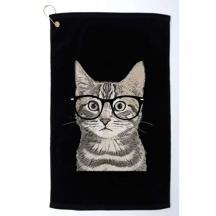 Hipster Cat Kitten Spectacles Eye Glasses Funny Cute Platinum Collection Golf Towel