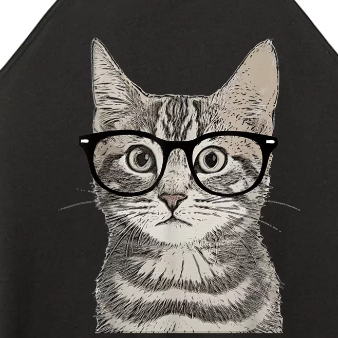 Hipster Cat Kitten Spectacles Eye Glasses Funny Cute Women’s Perfect Tri Rocker Tank