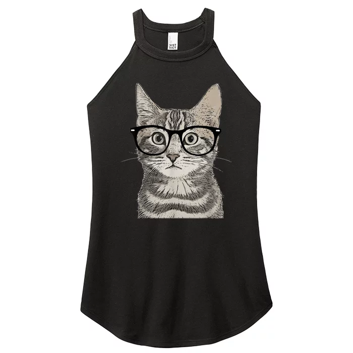 Hipster Cat Kitten Spectacles Eye Glasses Funny Cute Women’s Perfect Tri Rocker Tank