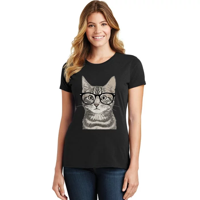 Hipster Cat Kitten Spectacles Eye Glasses Funny Cute Women's T-Shirt