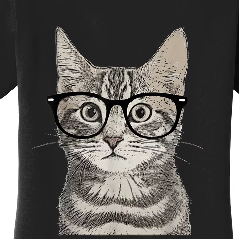 Hipster Cat Kitten Spectacles Eye Glasses Funny Cute Women's T-Shirt