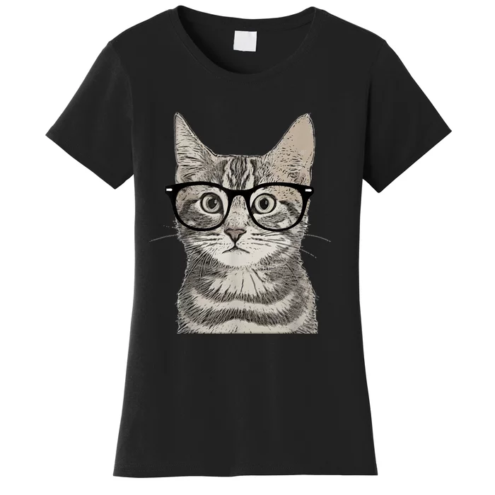 Hipster Cat Kitten Spectacles Eye Glasses Funny Cute Women's T-Shirt