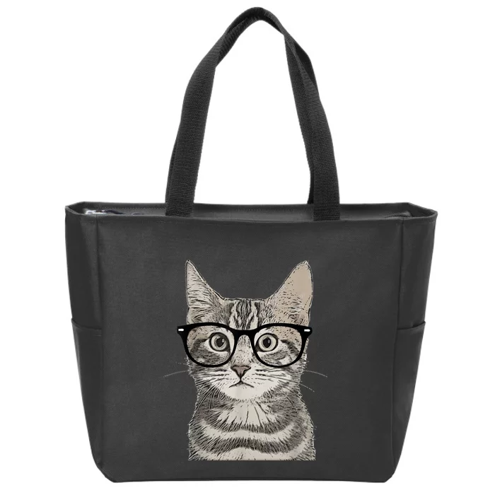 Hipster Cat Kitten Spectacles Eye Glasses Funny Cute Zip Tote Bag