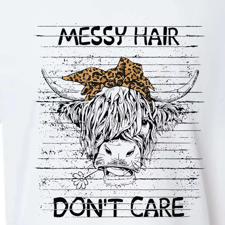 Highland Cow Leopard Bandana Messy Hair Don't Care Western Sueded Cloud Jersey T-Shirt