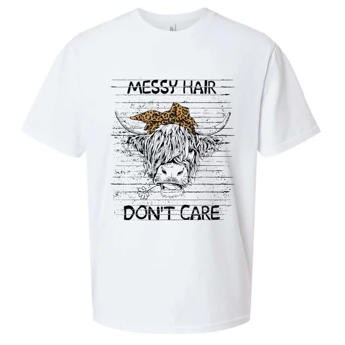 Highland Cow Leopard Bandana Messy Hair Don't Care Western Sueded Cloud Jersey T-Shirt