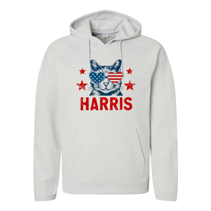 Harris Cat Lady 2024 Usa Vote Blue President Kamala Vintage Performance Fleece Hoodie