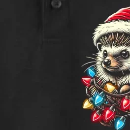 Hedgehog Christmas Lights Santa Hat Funny Gift Xmas Dry Zone Grid Performance Polo